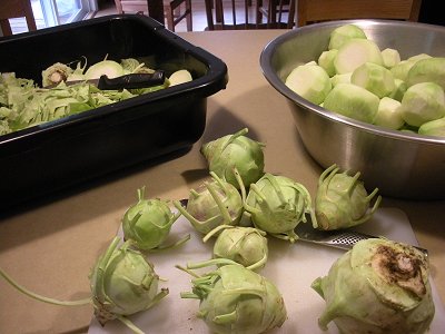 preparing kohlrabi for a new pickle